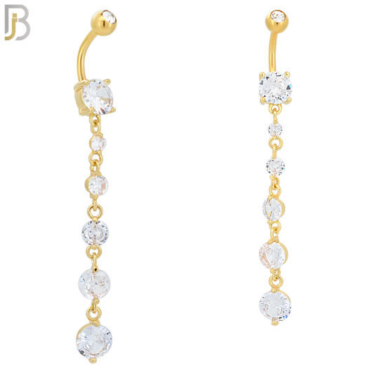 N031 - 316L Stainless Steel Dangling 5 Prong Round Zircon Design Belly Ring with 5mm Screw Ball image 2