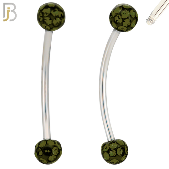 EC05S14-14 - 14g Thickness 316L Surgical Steel Snake Eye 14mm Long Curved Barbell Coated Multi Zircon Externally Threaded (PACK OF 4) image 9