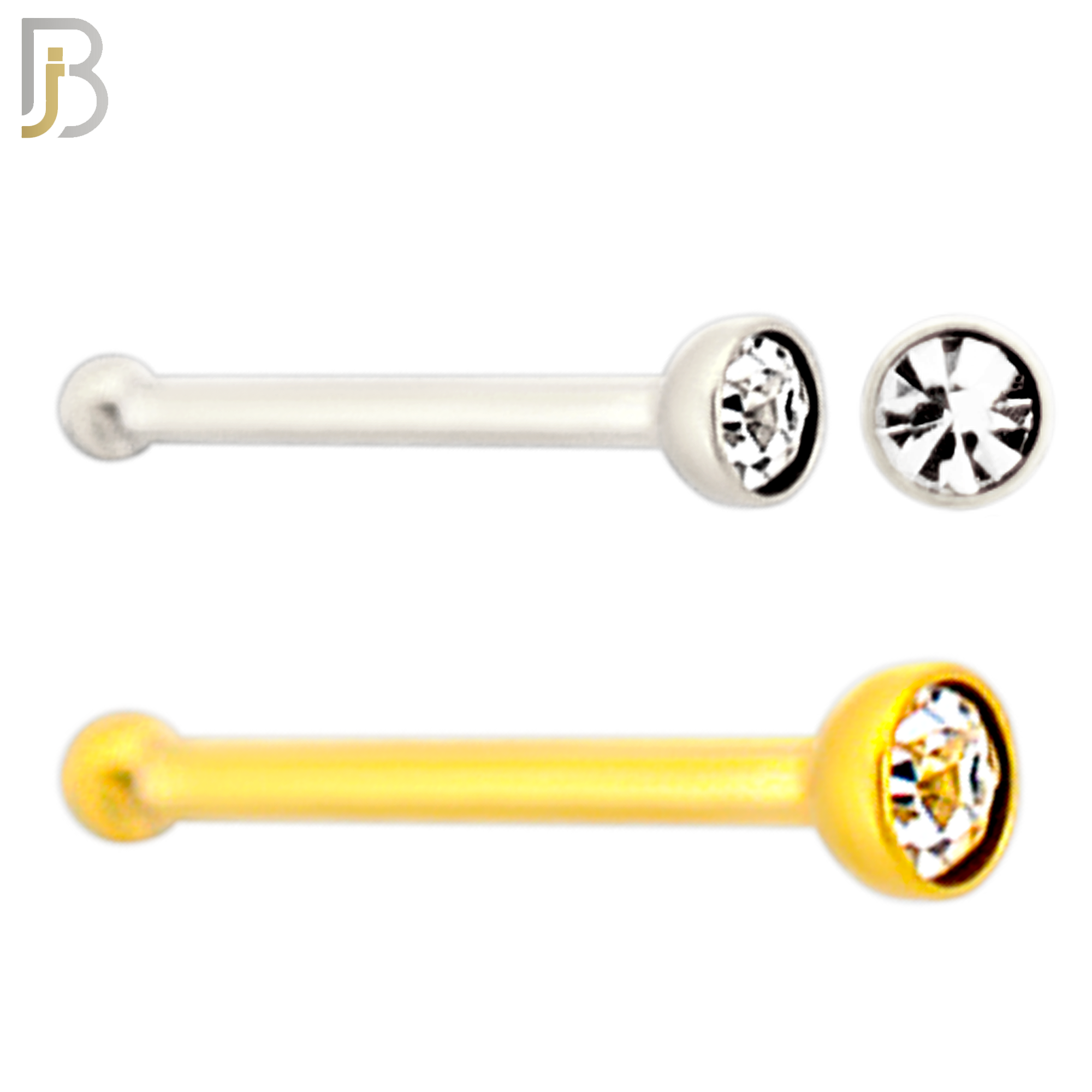NR36B -   316L Surgical Steel Nose Bone with 2mm Bezel Setting Round Clear Zircon (PACK OF 6) image 0