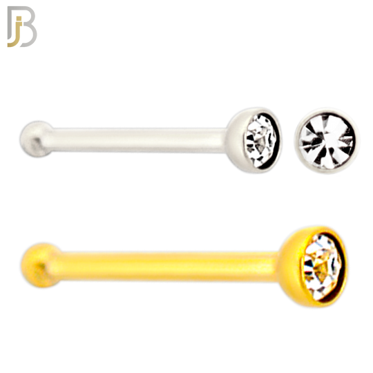 NR36B -   316L Surgical Steel Nose Bone with 2mm Bezel Setting Round Clear Zircon (PACK OF 6) image 0
