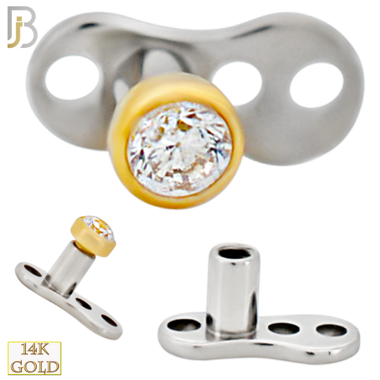 14-G23-DM03 - 14k Titanium Anchor with 14k Gold Top Bezel Set Clear Cubic Zirconia Dermal - Internally Threaded image 2