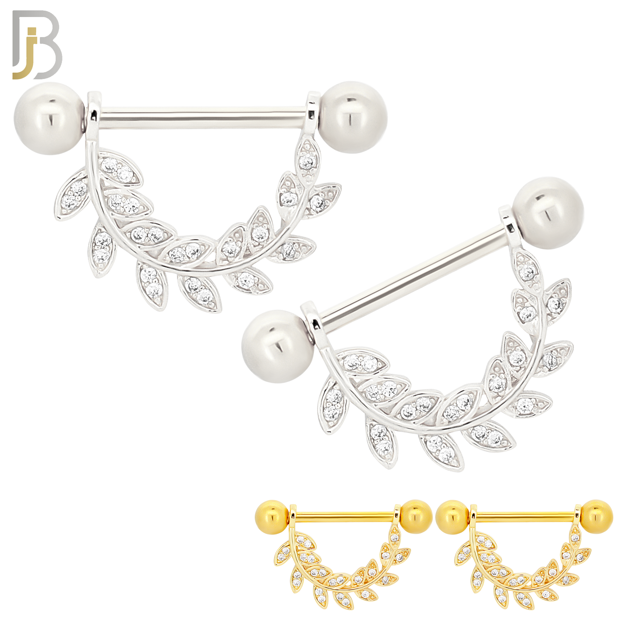 NP24 - 316L Surgical Steel Screw Bar with Vine Leaf Zircon Pair image 0