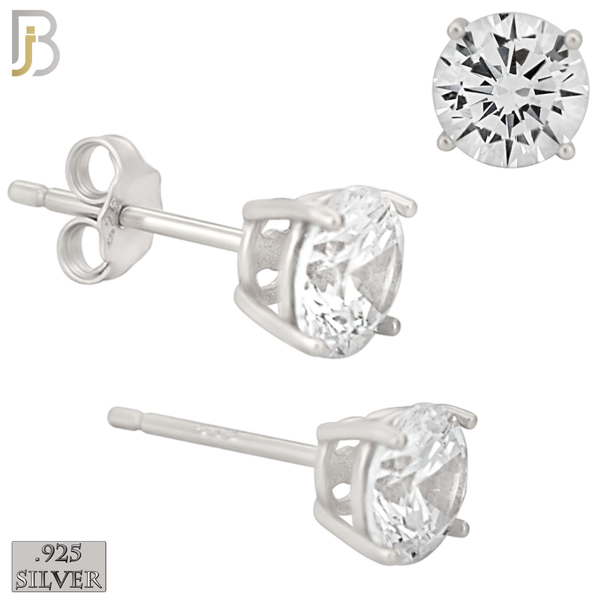 925-ES71-SC - .925 Sterling Silver Rhodium Plated Earring Stud Casting Round Prong Setting Clear Zircon image 5