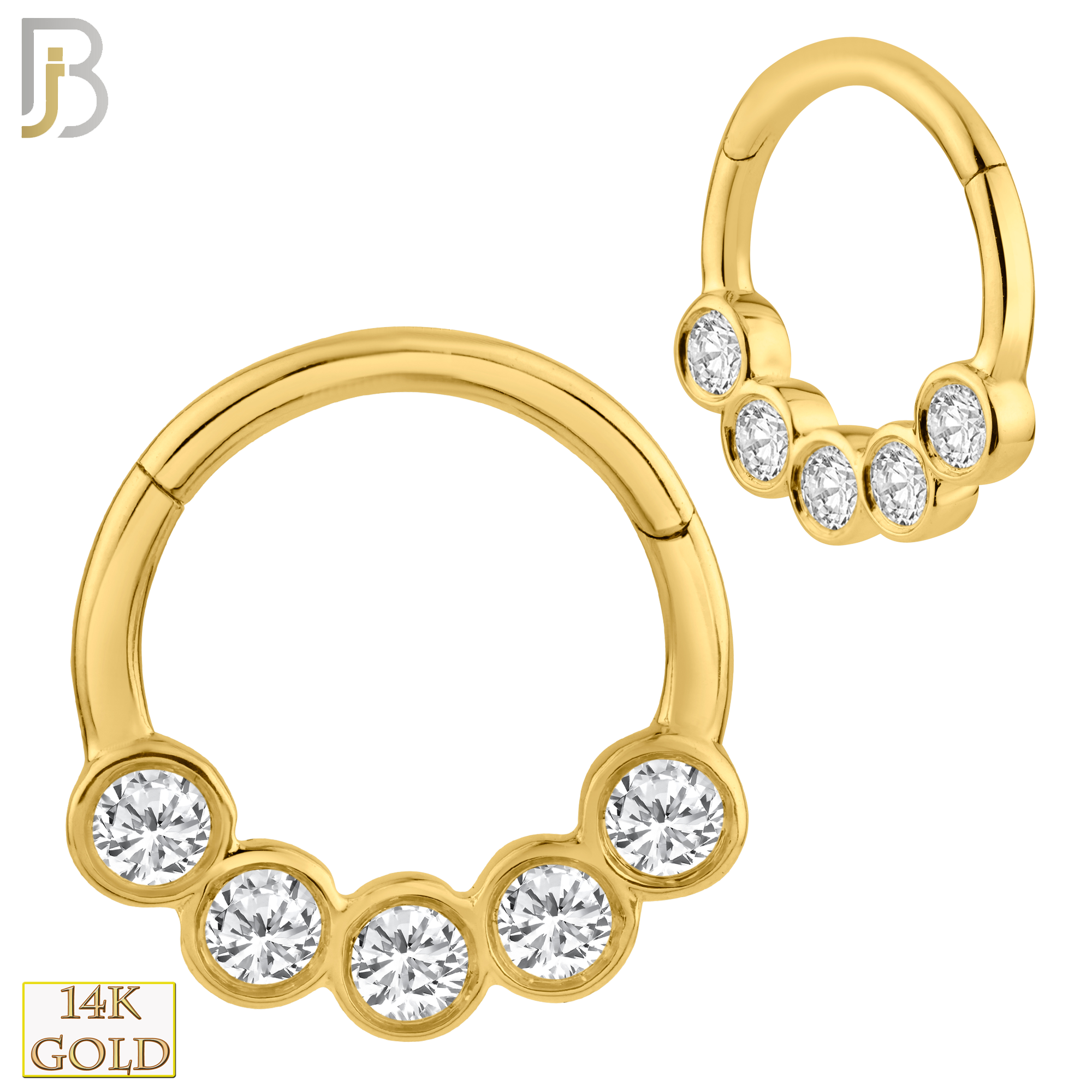 14-CT63 - 14K Solid Gold Hinged Hoops Five Zircon in Bezel Setting image 0