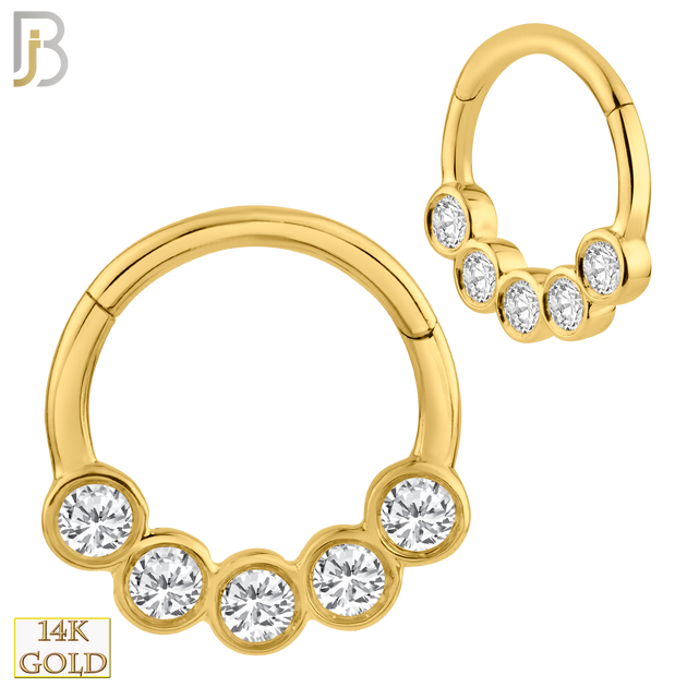 14-CT63 - 14K Solid Gold Hinged Hoops Five Zircon in Bezel Setting image 0