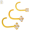 NR03G - 316L Surgical Steel Gold Plated Nose CorkScrew  Prong Set Zircon Round Nose Ring (PACK OF 6) image 0