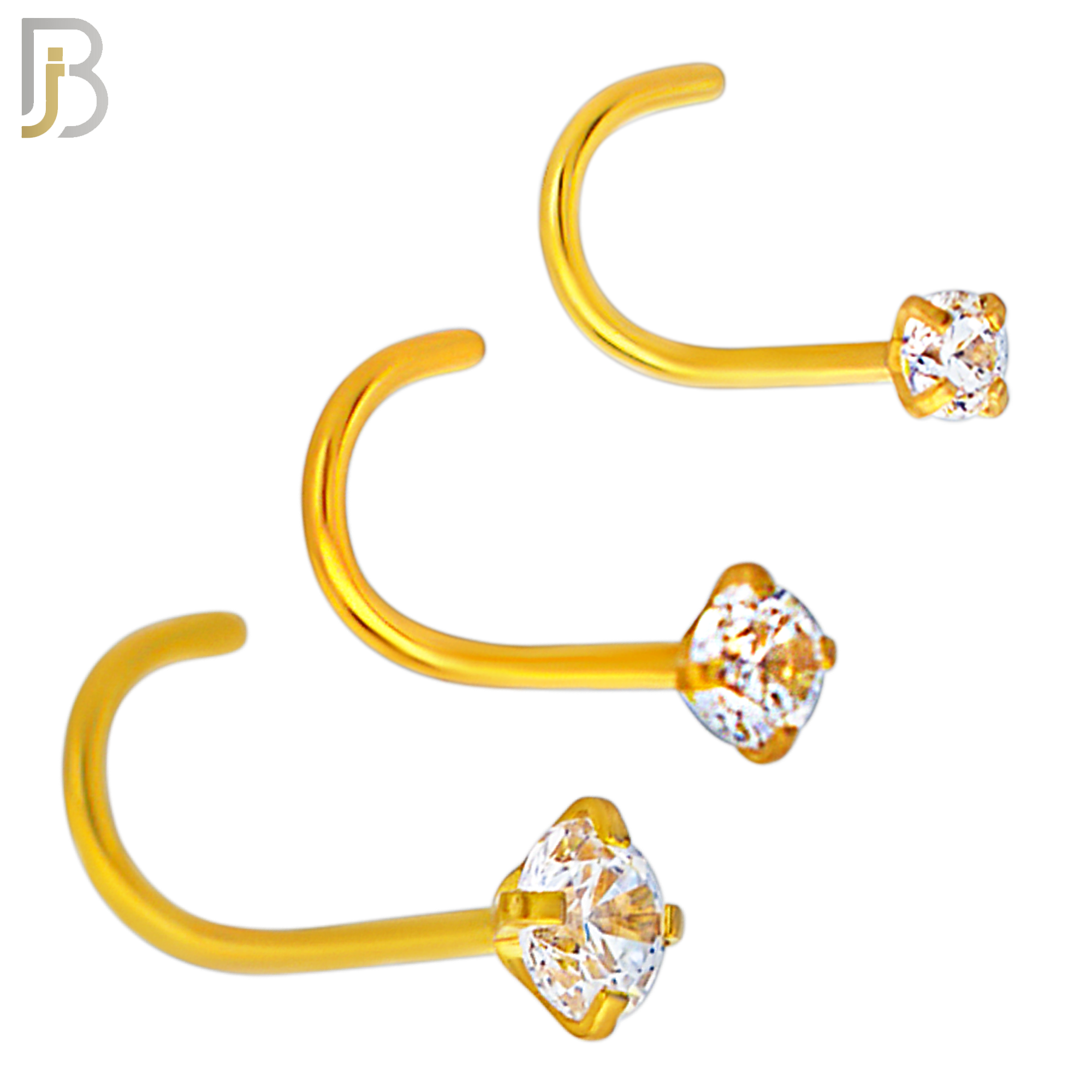 NR03G - 316L Surgical Steel Gold Plated Nose CorkScrew  Prong Set Zircon Round Nose Ring (PACK OF 6) image 0