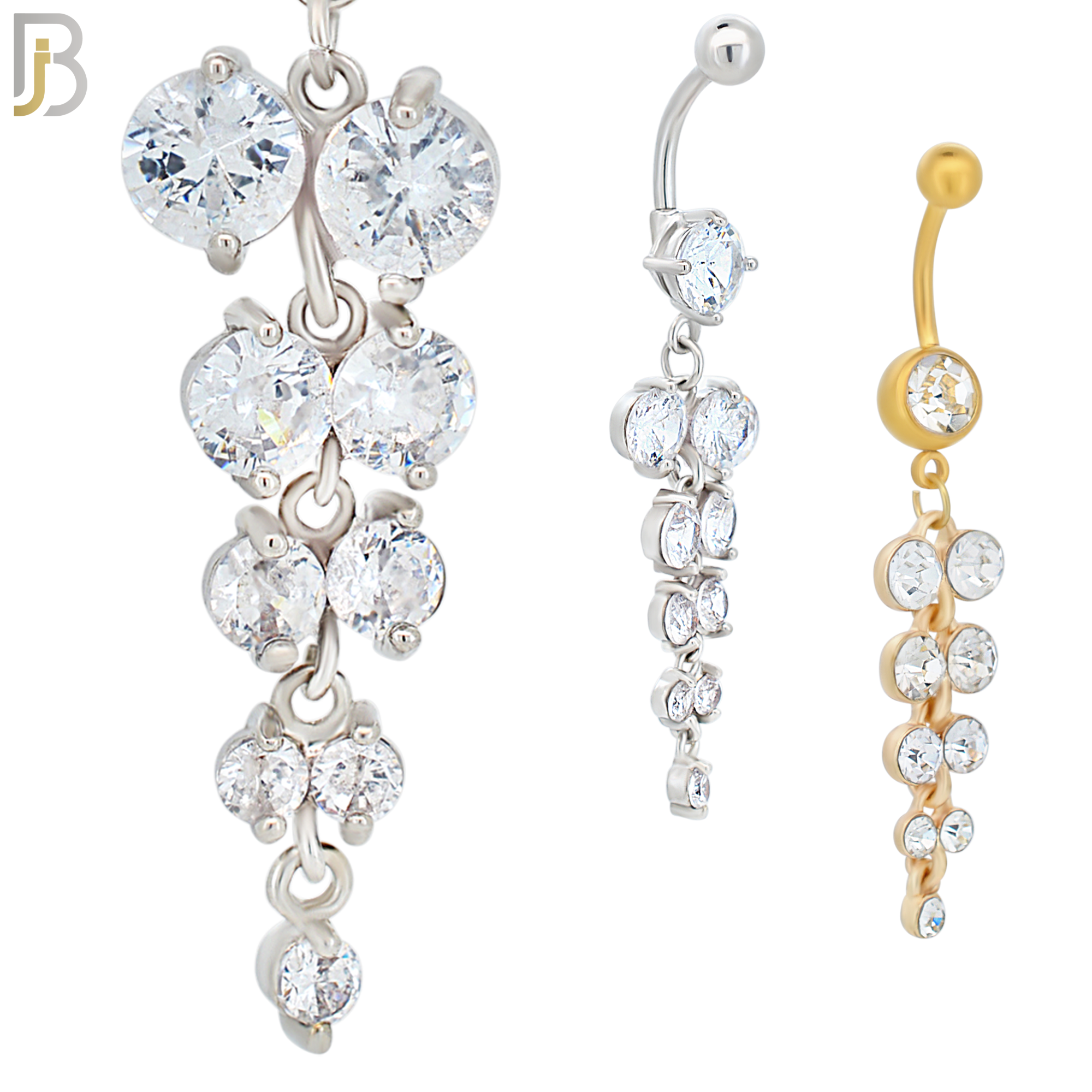 N081  - 316L Stainless Steel Chandelier Round Zircon Dangling Belly Ring image 0