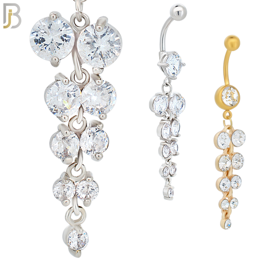 N081  - 316L Stainless Steel Chandelier Round Zircon Dangling Belly Ring image 0