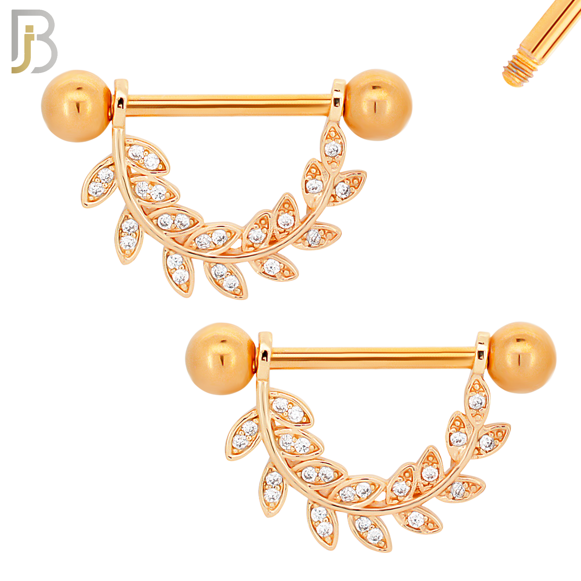 NP24 - 316L Surgical Steel Screw Bar with Vine Leaf Zircon Pair image 3