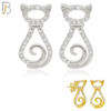 925-ES218 – .925 Sterling Silver Cat Design Earring Stud with Zircon image 0