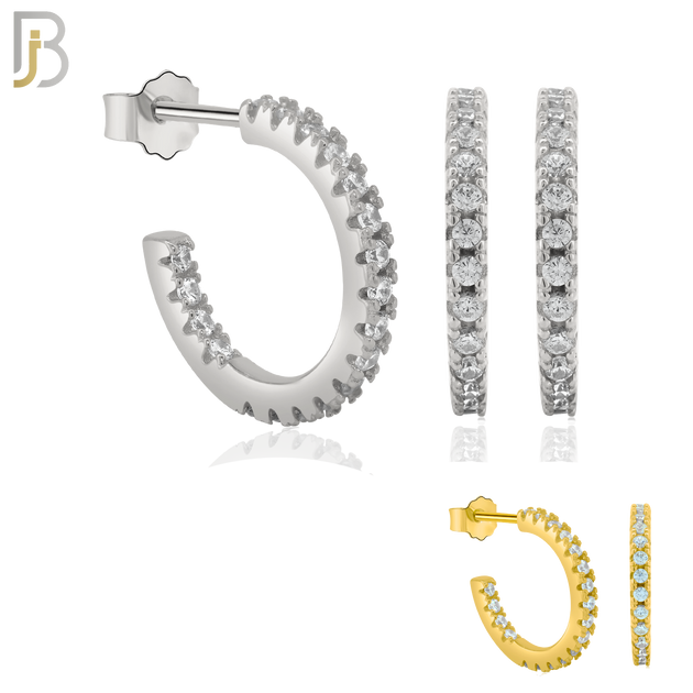 925-ES306 - .925 Sterling Silver Half Hoop with Zircon Stud Earrings image 0
