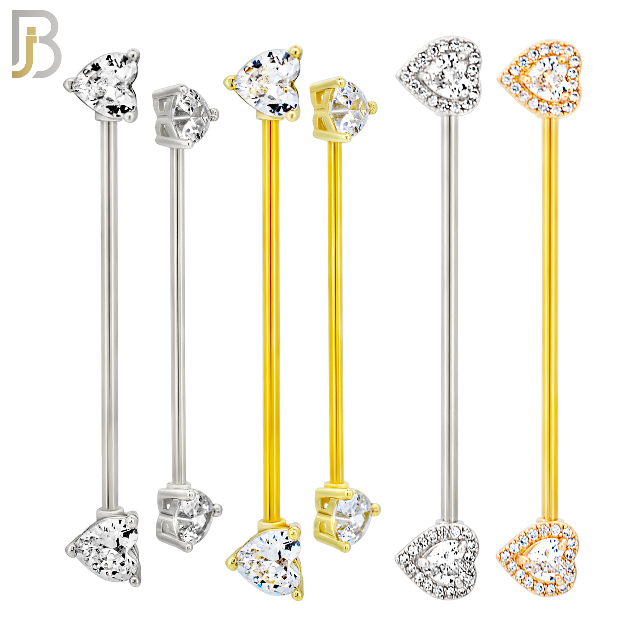 PK-BB08M - 316 Surgical Steel Industrial Barbell with Heart Shaped CZ Design image 1