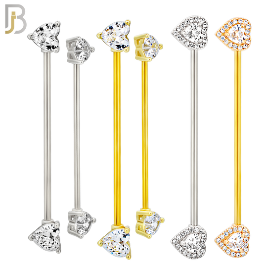 PK-BB08M - 316 Surgical Steel Industrial Barbell with Heart Shaped CZ Design image 1