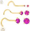 14-NR03YPS-22 - 22g-14k Yellow Gold Nose Screw with Pink Sapphire in Prong Setting image 0