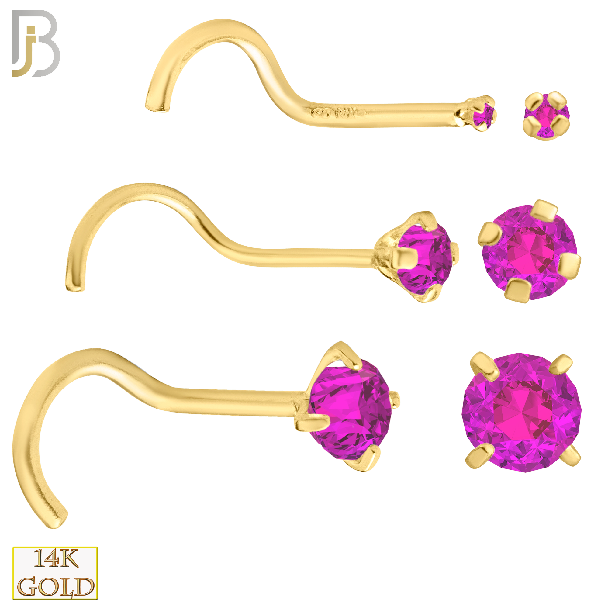 14-NR03YPS-22 - 22g-14k Yellow Gold Nose Screw with Pink Sapphire in Prong Setting image 0