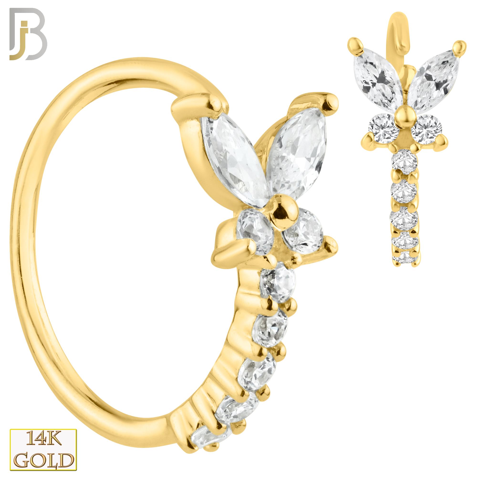 14-CT66C - 14K Solid Gold Butterfly Design with line of Multi Zircon Nose Hoops image 0