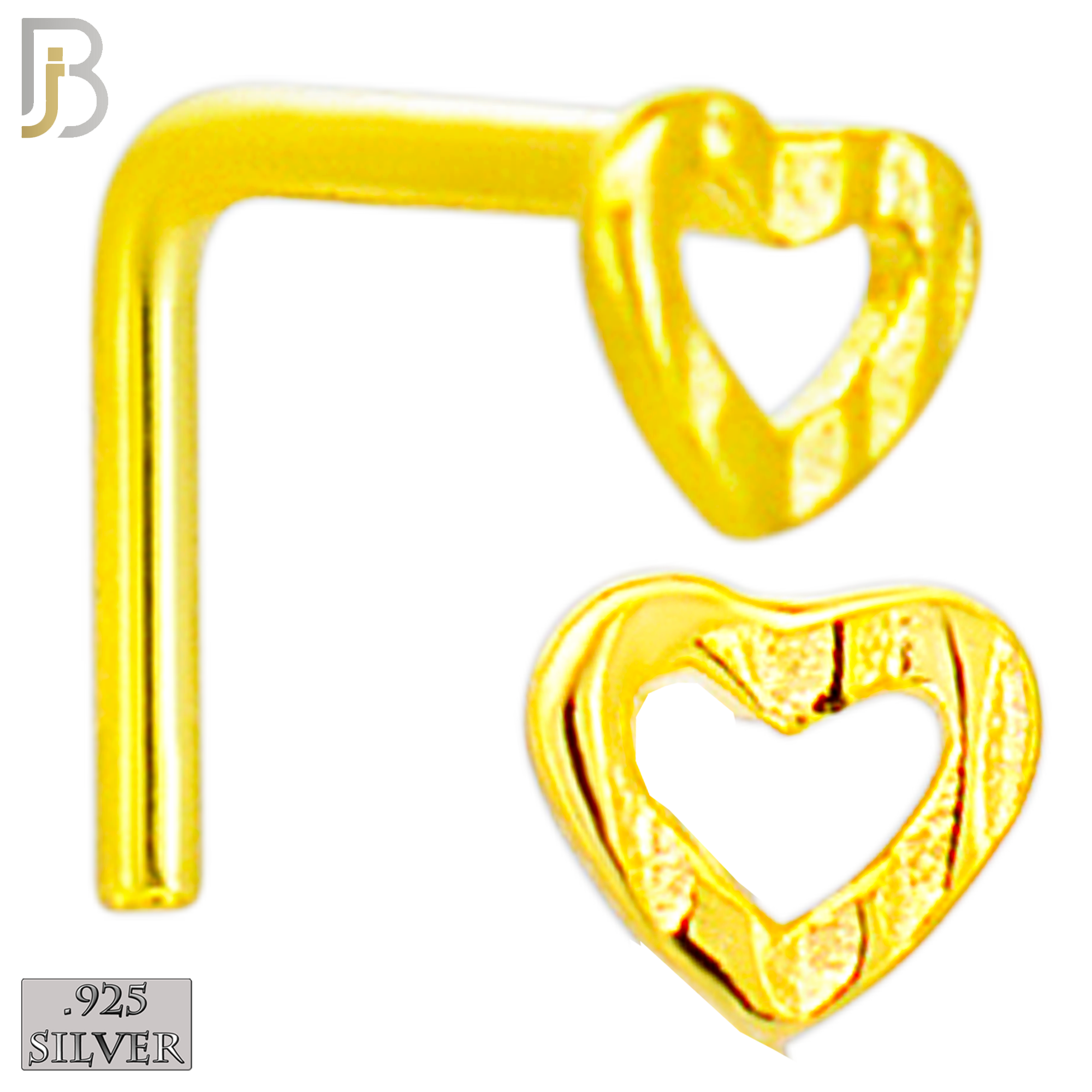 925-NR11LGS -  925 Sterling Silver Hollow Heart L Shape Nose Ring (Pack of 6) image 2