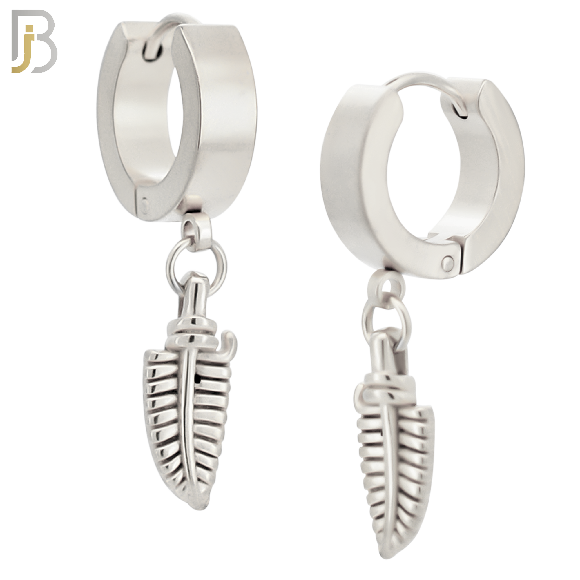 ES89 - 316L Stainless Steel Dangling 14.5mm Feather Long Design Huggies Clip On image 1