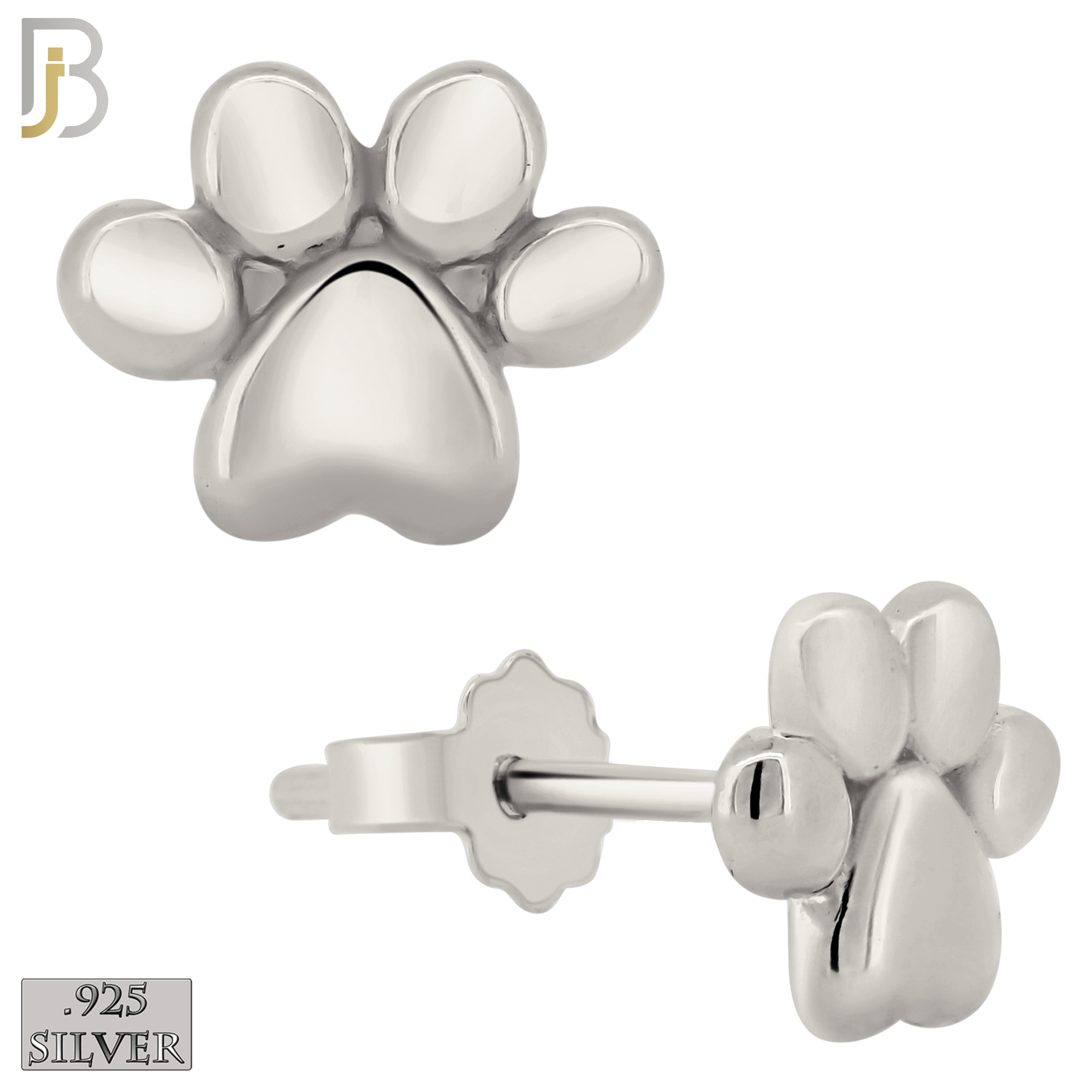 925-ES367 - Push Back - .925 Sterling Silver Plain Paw Print Stud Earrings image 1