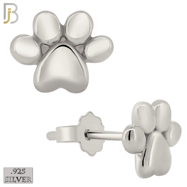 925-ES367 - Push Back - .925 Sterling Silver Plain Paw Print Stud Earrings image 1