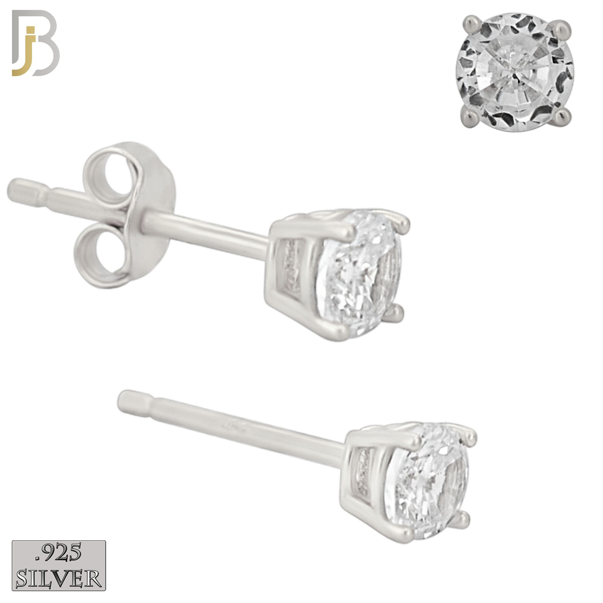 925-ES71-SC - .925 Sterling Silver Rhodium Plated Earring Stud Casting Round Prong Setting Clear Zircon image 3