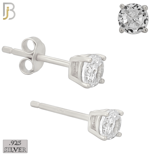 925-ES71-SC - .925 Sterling Silver Rhodium Plated Earring Stud Casting Round Prong Setting Clear Zircon image 3