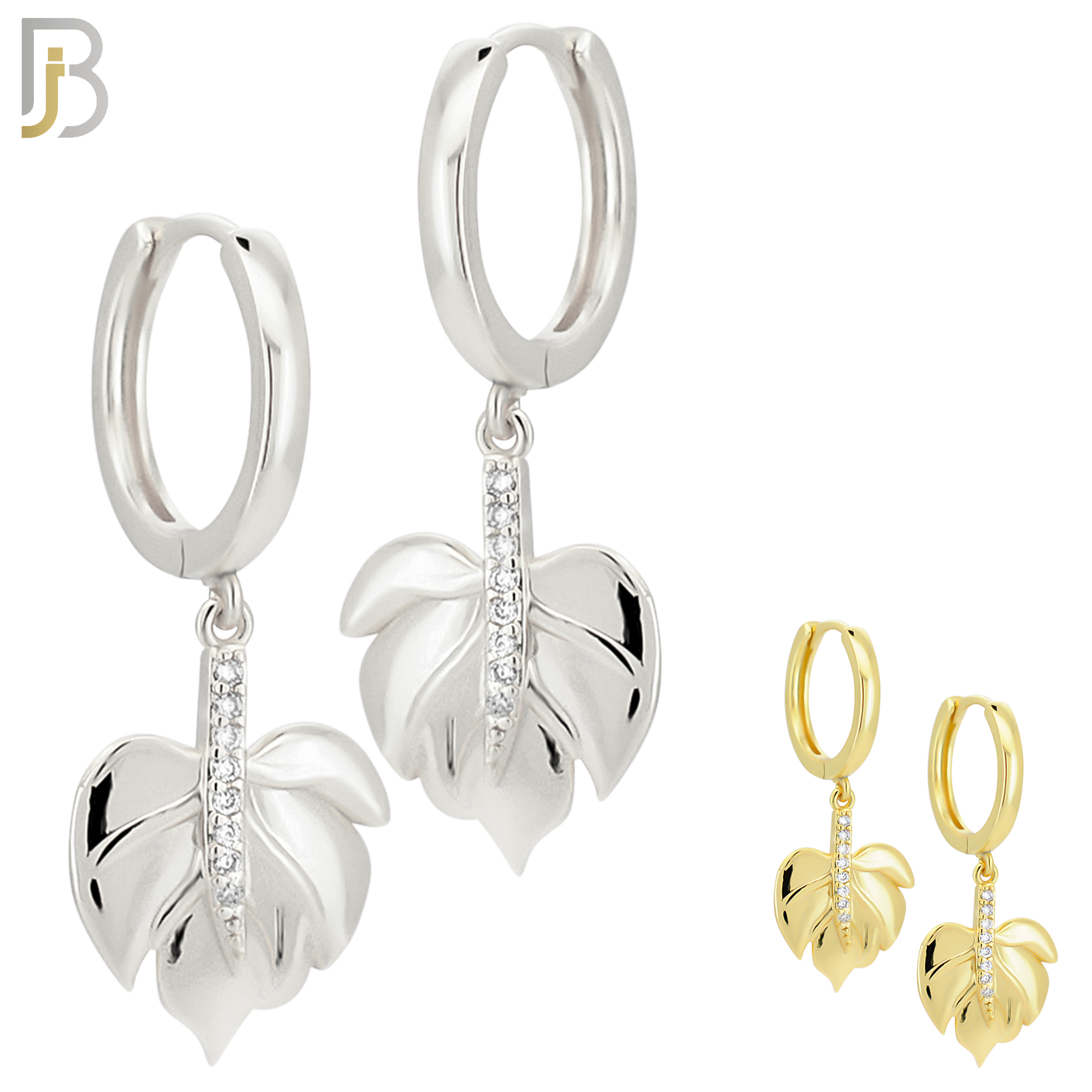 ES98 - 316L Stainless Steel Dangling Leaf with  Zircon Design Huggies Clip On image 0