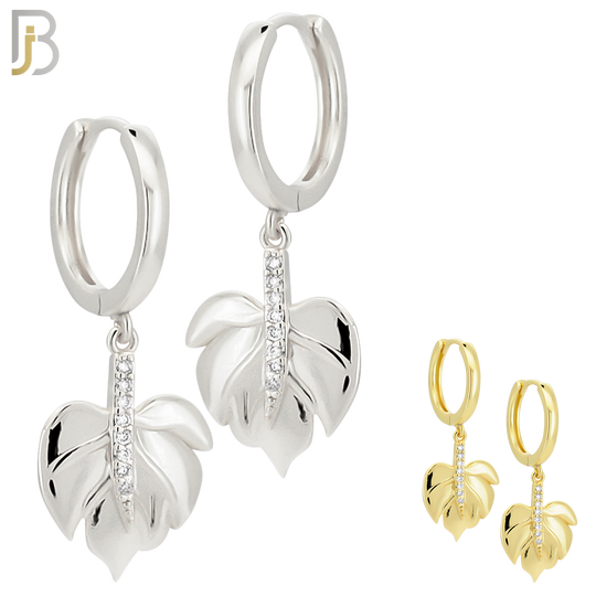 ES98 - 316L Stainless Steel Dangling Leaf with  Zircon Design Huggies Clip On image 0