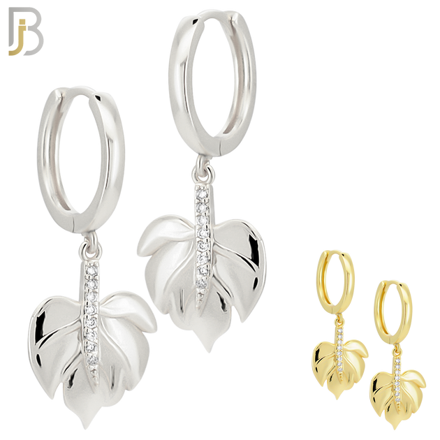 ES98 - 316L Stainless Steel Dangling Leaf with  Zircon Design Huggies Clip On image 0