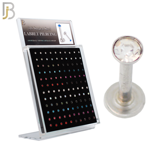 PK-LB07SA - 316L Surgical Steel Internal Threaded Bezel Glued Assorted Colored Zircon Labret Pack of 120 image 2