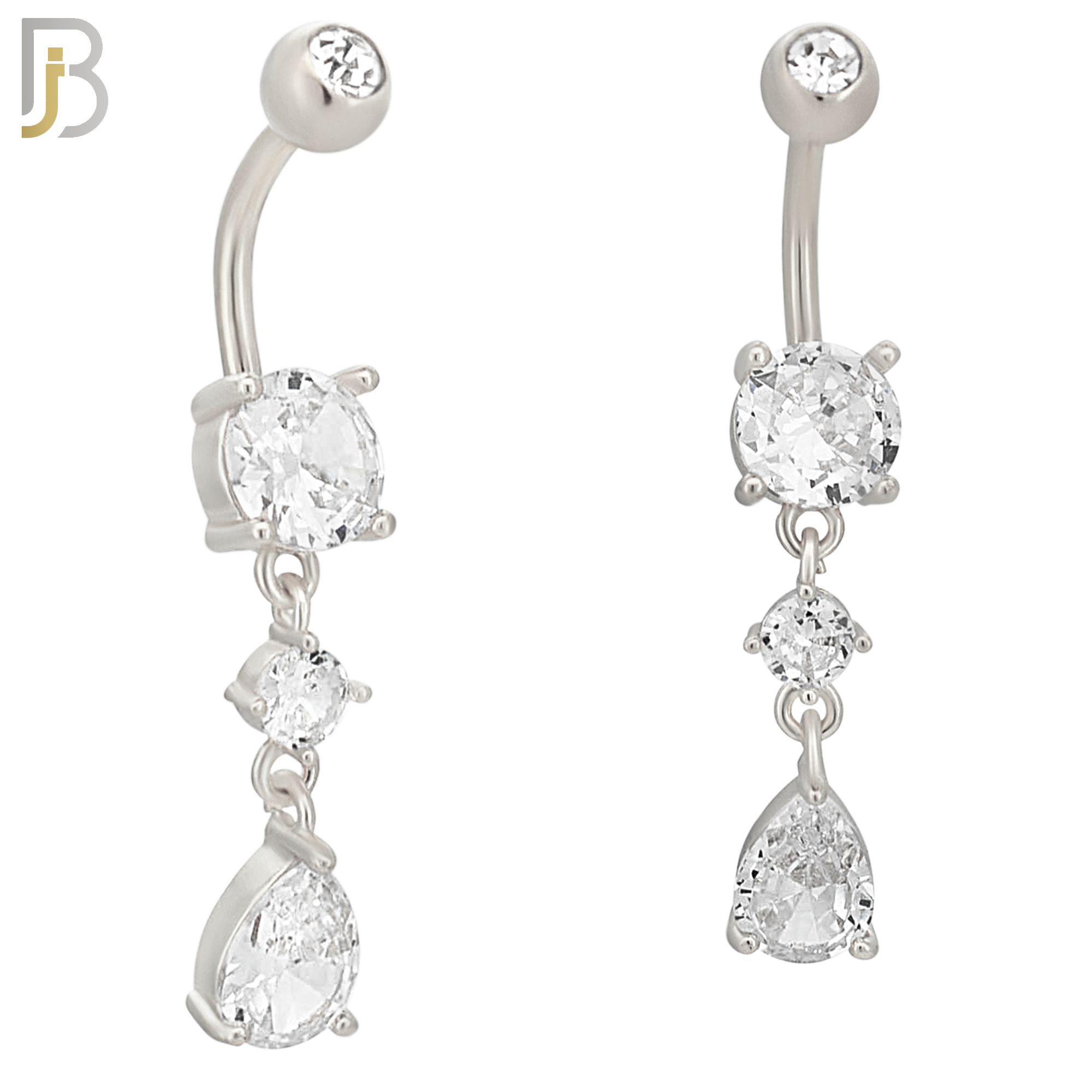 N0105  - 316L Stainless Steel Round Zircon with Dangling Pear Shape Zircon Belly Ring image 2