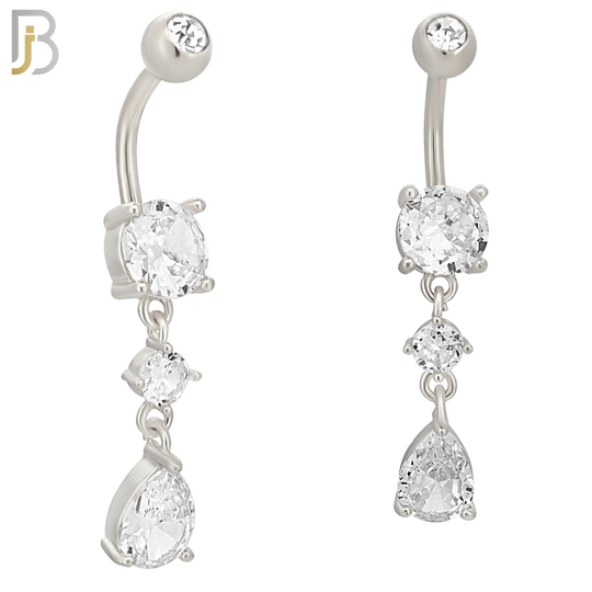 N0105  - 316L Stainless Steel Round Zircon with Dangling Pear Shape Zircon Belly Ring image 2