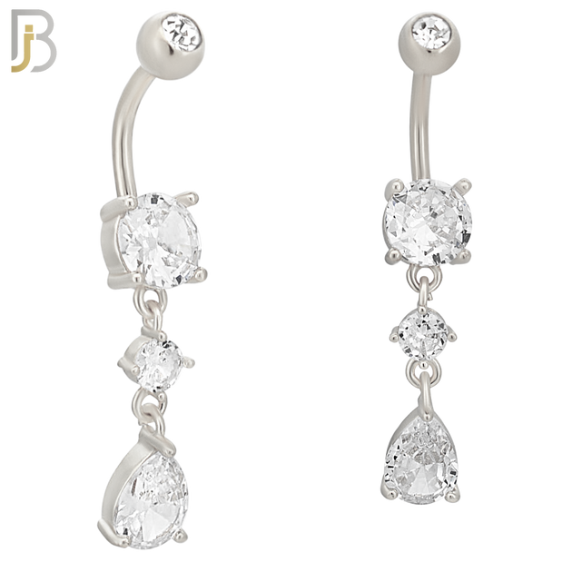 N0105  - 316L Stainless Steel Round Zircon with Dangling Pear Shape Zircon Belly Ring image 2