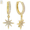 ES107 - 316L Stainless Steel Dangling Moravian Star with Zircon Huggies Clip On image 1