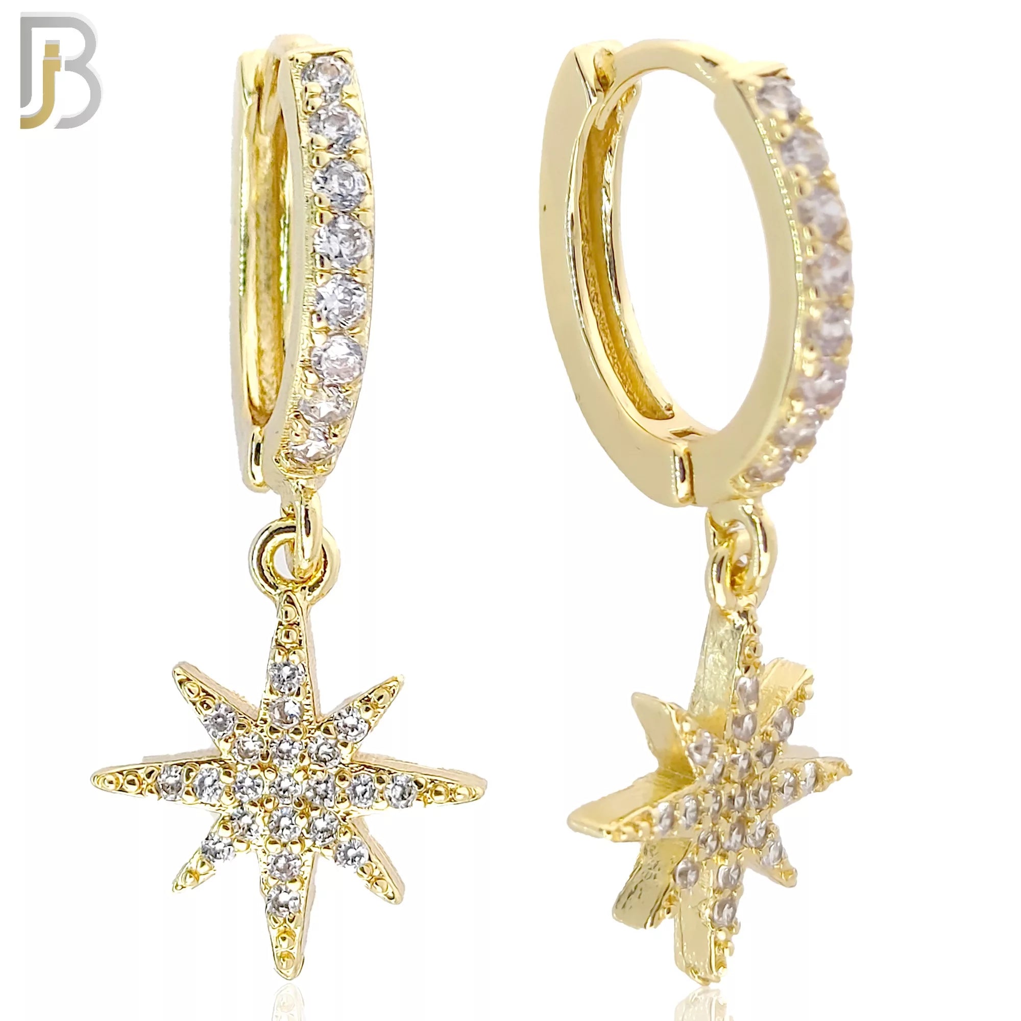 ES107 - 316L Stainless Steel Dangling Moravian Star with Zircon Huggies Clip On image 1