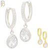 ES13 - 316L Stainless Steel Dangling Teardrop with Zircon Design Huggies Clip On image 0