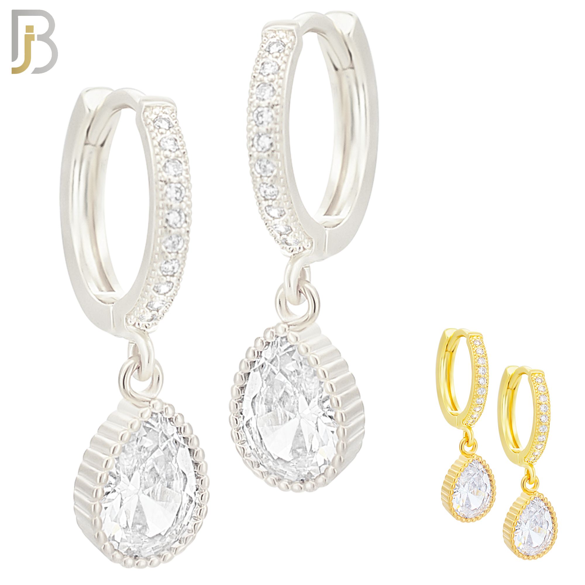 ES13 - 316L Stainless Steel Dangling Teardrop with Zircon Design Huggies Clip On image 0