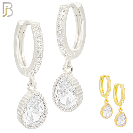 ES13 - 316L Stainless Steel Dangling Teardrop with Zircon Design Huggies Clip On image 0