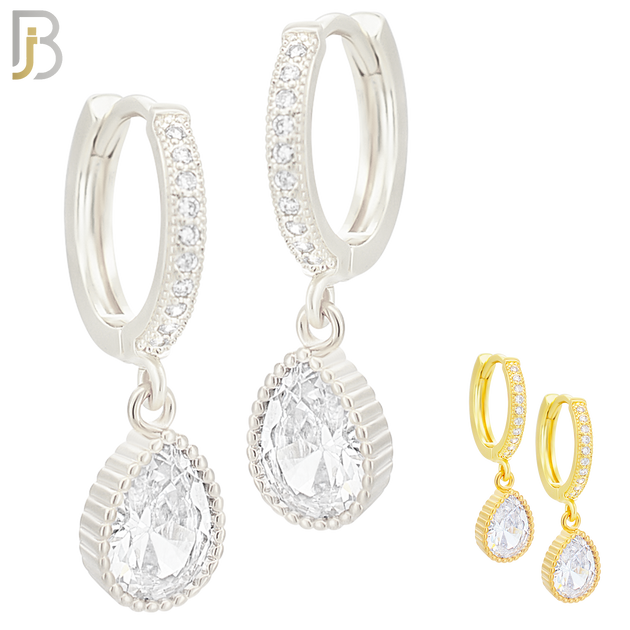 ES13 - 316L Stainless Steel Dangling Teardrop with Zircon Design Huggies Clip On image 0