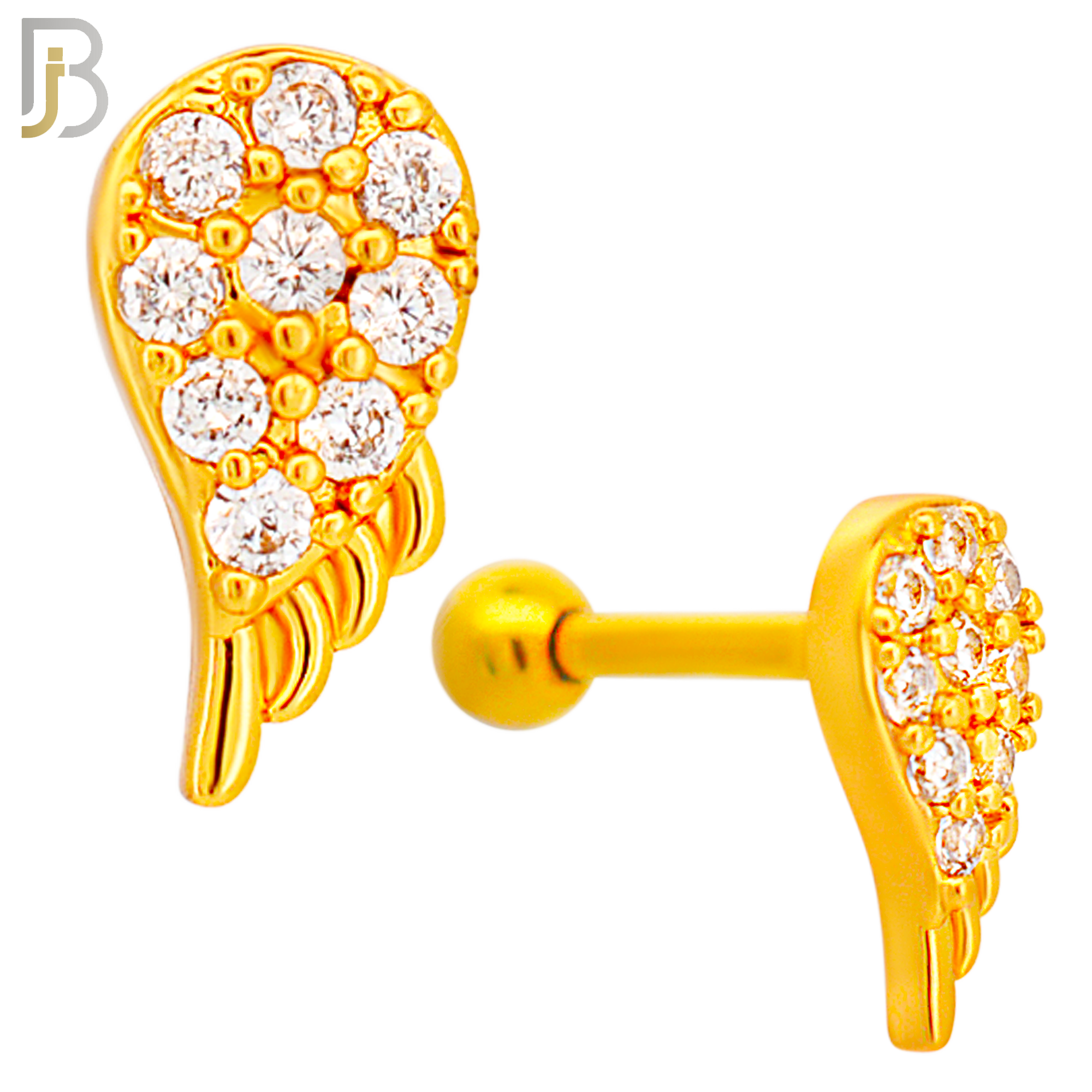 TB66 - 316L Stainless Steel Angel Wing with Zircon Tragus Barbell Cartilage Piercing Screw Ball Externally Threaded (PACK OF 6) image 2