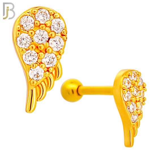 TB66 - 316L Stainless Steel Angel Wing with Zircon Tragus Barbell Cartilage Piercing Screw Ball Externally Threaded (PACK OF 6) image 2
