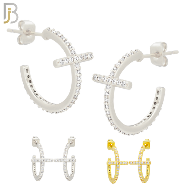 ES48 - 316L Stainless Steel 18x10 Cross with Zircon Push Backing image 0