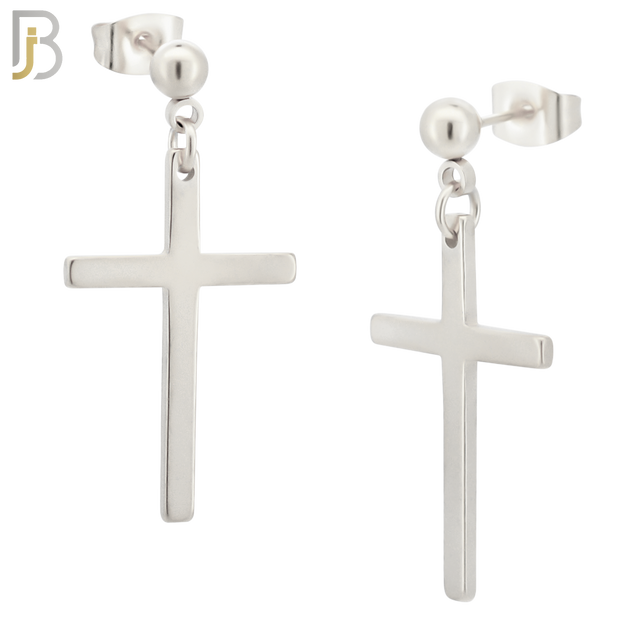 ES90 - 316L Stainless Steel Dangling 25x16mm Cross Design Earrings Stud image 1