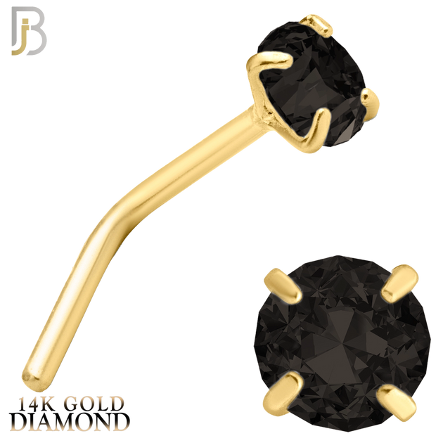 14-NR10DYK - 14k Yellow Gold L-Shaped with Black Natural Diamond in Prong Setting - 3mm image