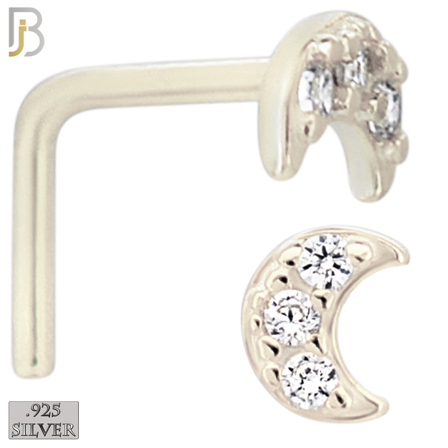 925-NR26LGSC- 925 Sterling Silver Crescent Moon with CZ L Shape Nose Ring (Pack of 6) image 1