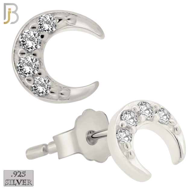 925-ES420 - Push Back - 925 Sterling Silver 5mm Moon with Multi CZ Stud Earrings image 0
