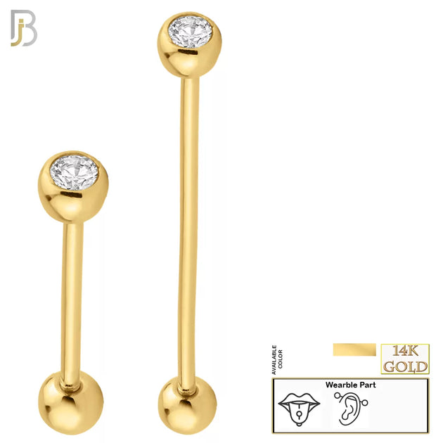 14-BB05YC14 - 14k Solid Gold Single Gem in Ball Setting Externally Threaded Industrial Barbell image 0