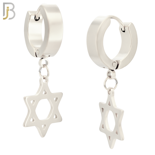 ES40 - 316L Stainless Steel Dangling Star of David  Design Huggies Clip On image 1