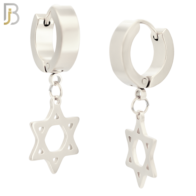 ES40 - 316L Stainless Steel Dangling Star of David  Design Huggies Clip On image 1